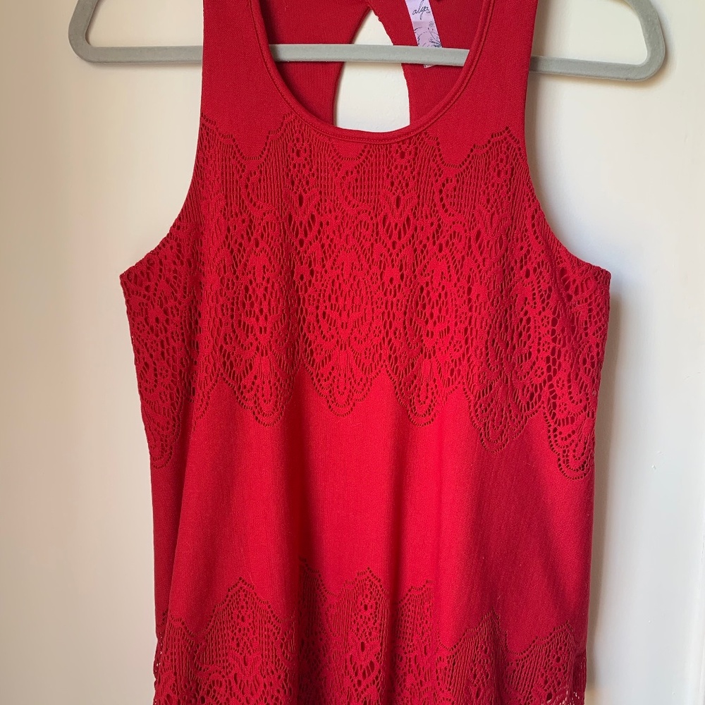 Red Lace Tank with Keyhole Back